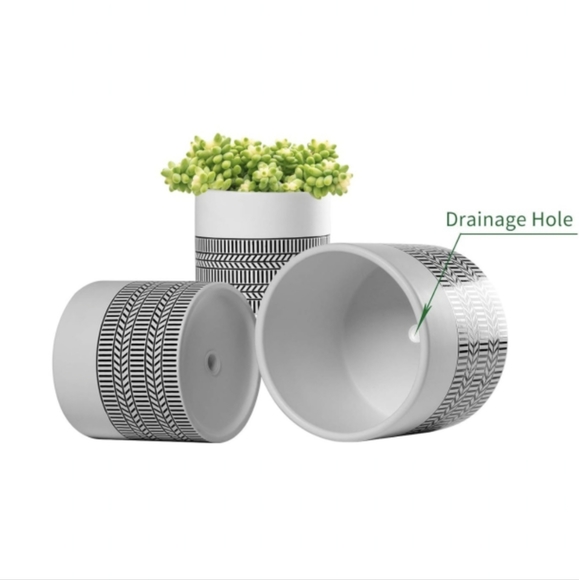 Glazed Ceramic Planters Set (sm/med/lg) Arrow Print